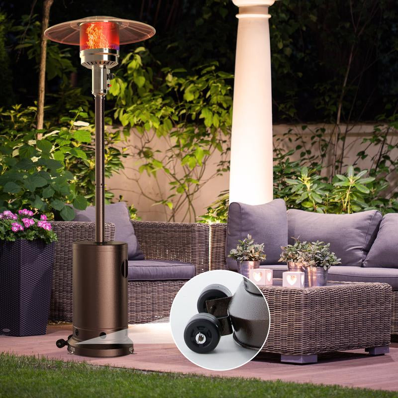 48,000 BTU Propane Patio Heater with Tabletop, Double-Layer Stainless Steel Burner and Safety Protection System, with Wheels for Home&Commercial Use