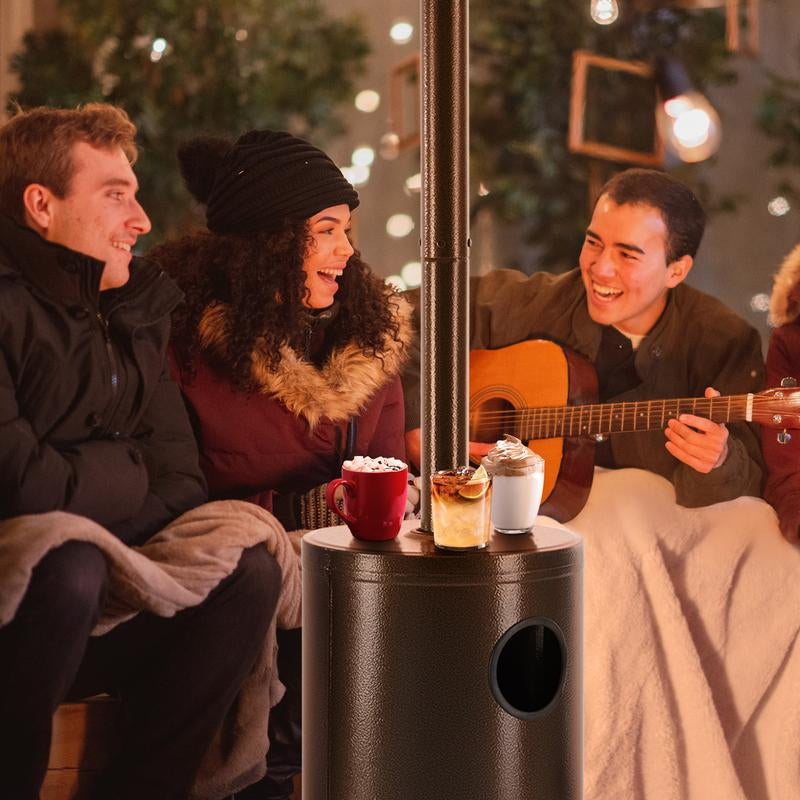 48,000 BTU Propane Patio Heater with Tabletop, Double-Layer Stainless Steel Burner and Safety Protection System, with Wheels for Home&Commercial Use