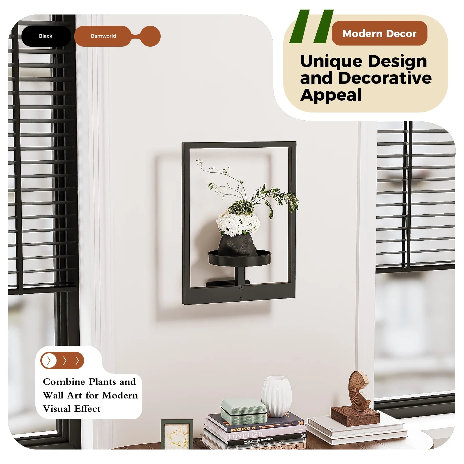 Wall Hanging Planters for Indoor Plants Plant Hanger Indoor Outdoor Window Plant Shelves Hanging Plant Holder Wall-Mounted Plant Rack Black Metal Room Decor 1 Pack(Pot &Plant Not Included)