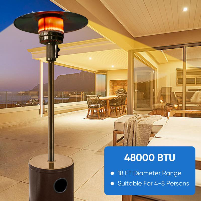 48,000 BTU Propane Patio Heater with Tabletop, Double-Layer Stainless Steel Burner and Safety Protection System, with Wheels for Home&Commercial Use