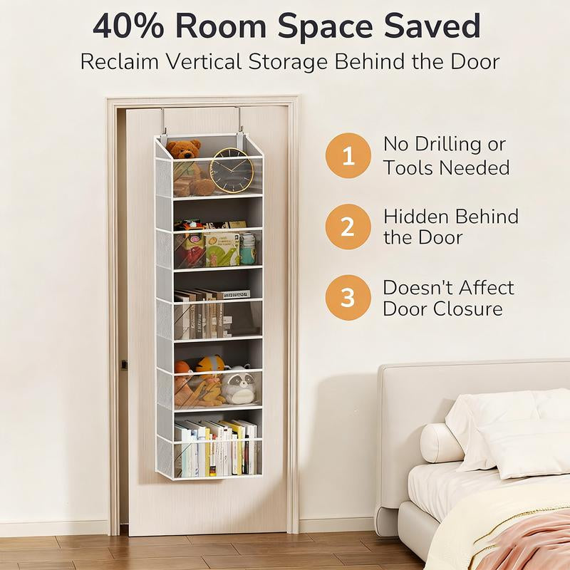 Over the Door Hanging Organizer, 5-Tier Large Capacity Storage, Heavy Duty Anti-Tilt Design, 44Lbs Capacity for Dorm Essentials, Baby Room, Bathroom, Bedroom, Back to School Must Have