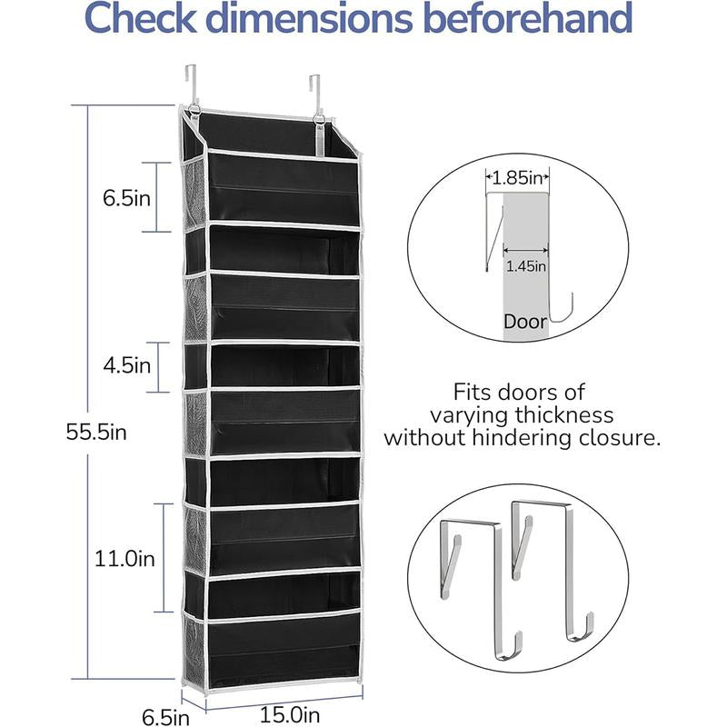 Over the Door Hanging Organizer, 5-Tier Large Capacity Storage, Heavy Duty Anti-Tilt Design, 44Lbs Capacity for Dorm Essentials, Baby Room, Bathroom, Bedroom, Back to School Must Have