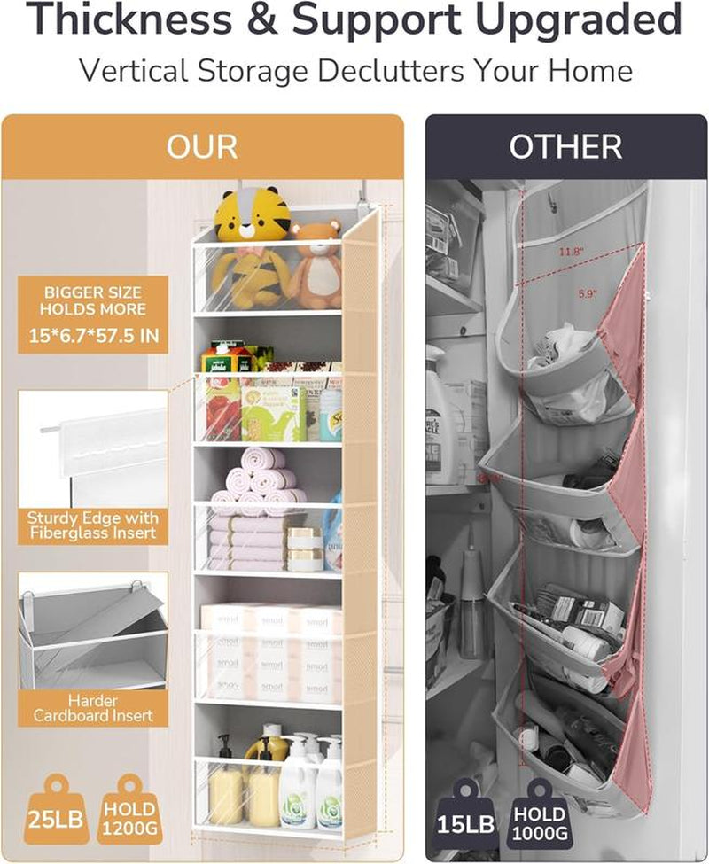 Over the Door Hanging Organizer, 5-Tier Large Capacity Storage, Heavy Duty Anti-Tilt Design, 44Lbs Capacity for Dorm Essentials, Baby Room, Bathroom, Bedroom, Back to School Must Have
