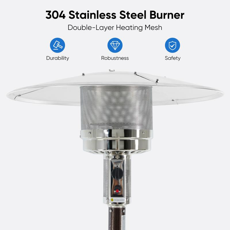 48,000 BTU Propane Patio Heater with Tabletop, Double-Layer Stainless Steel Burner and Safety Protection System, with Wheels for Home&Commercial Use