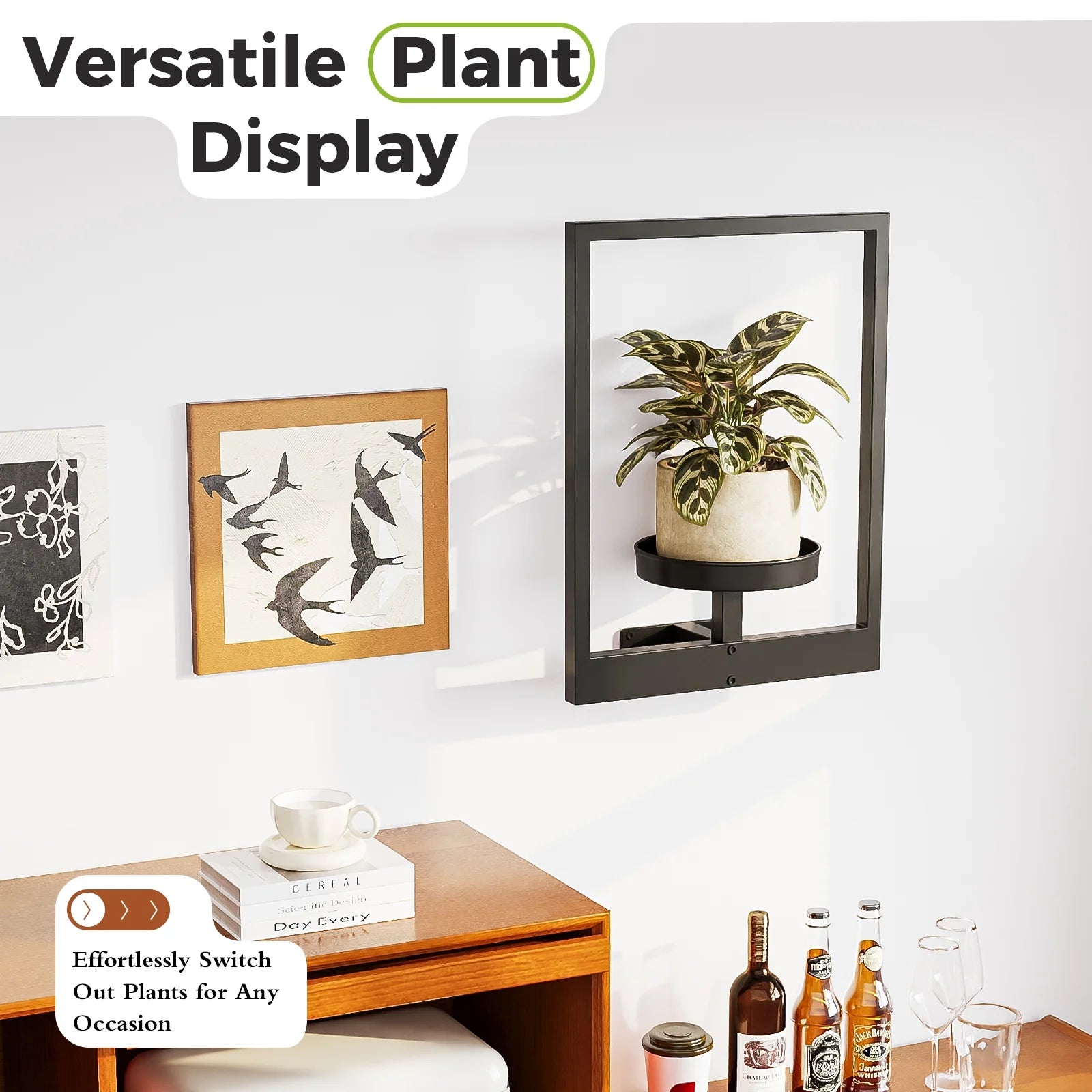 Wall Hanging Planters for Indoor Plants Plant Hanger Indoor Outdoor Window Plant Shelves Hanging Plant Holder Wall-Mounted Plant Rack Black Metal Room Decor 1 Pack(Pot &Plant Not Included)