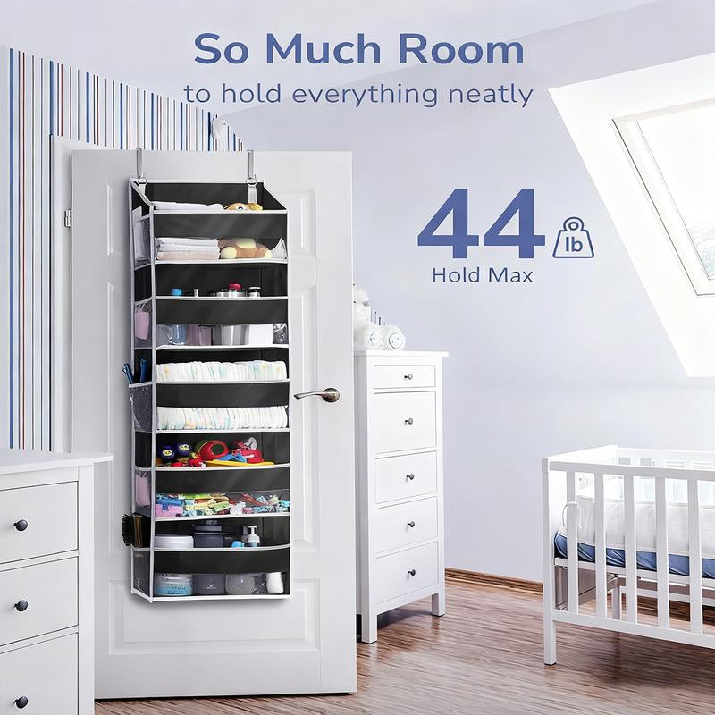 Over the Door Hanging Organizer, 5-Tier Large Capacity Storage, Heavy Duty Anti-Tilt Design, 44Lbs Capacity for Dorm Essentials, Baby Room, Bathroom, Bedroom, Back to School Must Have