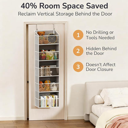 Over the Door Hanging Organizer, 5-Tier Large Capacity Storage, Heavy Duty Anti-Tilt Design, 44Lbs Capacity for Dorm Essentials, Baby Room, Bathroom, Bedroom, Back to School Must Have